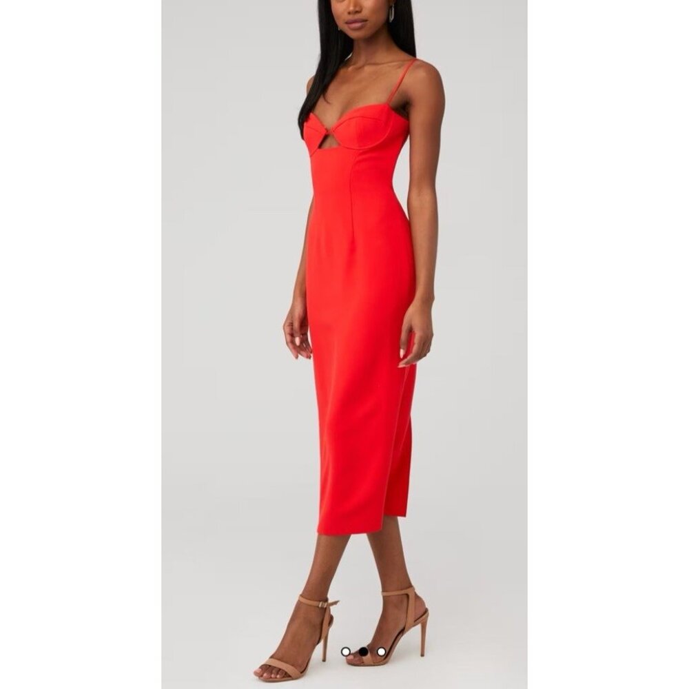 Bardot XS Veinna Dress US 2 Flame Orange Corset Midi Pencil Cut Out NEW - Picture 4 of 15